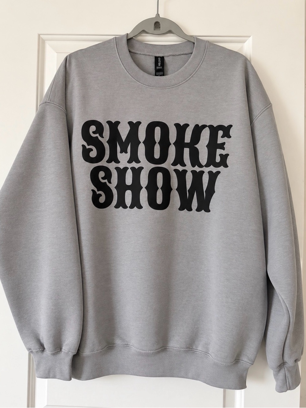 Gildan Gray Crewneck Sweatshirt with Black "SMOKE SHOW" Graphic